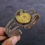 Ammonite Fossil Gemstone Handmade Copper Wire Wrap Cuff Bangle Adjustable o7c64