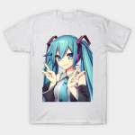Meeste must tr&uuml;kisega T-s&auml;rk, &uuml;lisuur, Hatsune Miku l&otilde;iketa puuvillane T-s&auml;rk 2XL valge