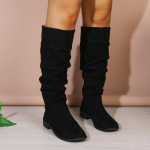 Lucyever Suures suuruses p&otilde;lvega k&otilde;rged saapad naiste s&uuml;gisesed plisseeritud madalad kontsad pikad naistesaapad kunstnahast Western Botas Mujer 36