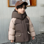 Laste udumantel keskmise pikkusega stiilne poistele ja t&uuml;drukutele talvine paks soe lasteriided mantel 140cm pruun