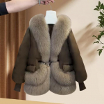 Talvine paksendatud soojad puuvillase polsterdatud riided lahtised mood suur krae Faux Fox karusnahast jope vest mantel XL parkkoor