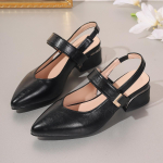 Moodsad Baotou sandaalid naistele Uued paksud kontsad Mugavad rihmaga kingad Suvised Elegantsed terava ninaga slip-on kontsad Kontori karj&auml;&auml;ri kingad 34 must