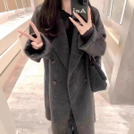 Must ja hall kahepoolne ka&scaron;miirmantel naistele s&uuml;giseks ja talveks Uus keskmise pikkusega villane villane Korea stiilis kvaliteetne mantel M