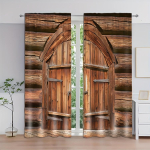 2 tk Uus Moodne Puidust Uksekaunistus Kardinad Poolvarjutus 3D Digitaalselt Tr&uuml;kitud Kardinakangas Rod Pocket Kardinad Elutuppa Kontorisse Kodu Kaunistuseks W50 X H130(CM)X2&Grommet Top