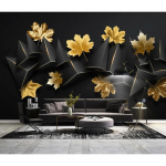 Kuldne Troopilise Taime Lehe Tapeet Geomeetriline Seinamaaling Elutuba Magamistuba Tapeet Kodu Kaunistus 200 cm(W) x 140 cm(H)