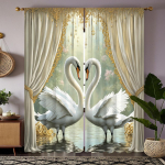 2-osaline HD digitaalne valge lips soe Luikede j&auml;rve kardin kodukaunistuse stiili kaunistus elutuba magamistuba kulumiskindla varrastega kardina efekt W52H63inchW132H160cm