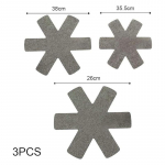 3 tk potipanni vildist kaitsed jagamispadjad kuumakindlad, v&auml;ldivad kriimustamist. Eraldi mattpinnad k&ouml;&ouml;giriistade jaoks M