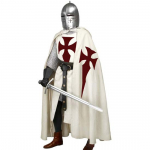 Halloweeni cosplay keskaegne kost&uuml;&uuml;m, meeste teutooni r&uuml;&uuml;tli ristis&otilde;dijate tuunika ja mantel, taasesitus LARP L valge