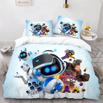 Astro Bot Armas multikas Voodipesukomplekt Tekikomplekt &Uuml;hekohaline Kahekohaline Voodi King Size Voodikomplekt T&auml;iskasvanud poisid Magamistuba Tekikott Padjap&uuml;&uuml;r 150X200cm-3pcs