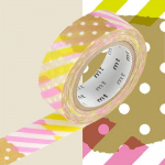 Masking tape &agrave; pois et rayures - Rose et jaune - 1,5 cm x 7 m