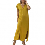 Naiste suvine vabaaja l&uuml;hikeste varrukatega midi kleit V-kaelusega n&ouml;&ouml;pidega s&auml;rkkleit igap&auml;evaeluks, kohtinguteks, t&ouml;&ouml;ks 3XL tumehall v&auml;rv