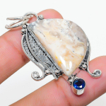 Dendrite Opal, Blue Topaz 925 Sterling Silver Jewelry Pendant 2.13 l0y06