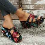 Naiste sandaalid 2024 Rooma kiilusussid, suvised vabaaja paksutallalised libisemisvastased sussid v&auml;liplatvormiga sandaalid Pantuflas De Mujer 35