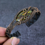 Natural Fruit Jasper Gemstone Copper Wire Wrap Cuff Bangle Adjustable c3c33