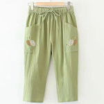 100% puuvillased &otilde;hukesed p&uuml;ksid, suvine uus, suur, tikitud, sirged p&uuml;ksid, naiste, elastne v&ouml;&ouml;koht, mitmek&uuml;lgne, vabaaja kapriis 4XL roheline