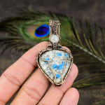 K2 Azurite, Moonstone Copper Wire Wrap Jewelry Pendant 2.64 p0w45