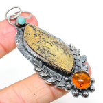 Psilomelane Dendritic, Amber 925 Sterling Silver Pendant 2.88 z6z91
