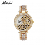 MISSFOX Naiste Kvartsikell Moodne Bling Vabaaja Naiste Kell Naissoost Kvarts Kuldne Kell Kristall Teemant Leopard Naistele Kell kuld