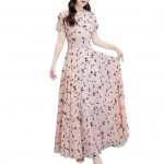 Naiste suvine &scaron;ifoonist langev maksikleit, vaba A-l&otilde;ikeline, l&uuml;hikeste varrukatega, &uuml;mara kaelusega, pikk kleit, lilleline boheemlaslik rannakleit XL roosa