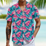 Hawaii s&auml;rk meestele, meeste vintage n&ouml;&ouml;pidega keeglis&auml;rgid l&uuml;hikeste varrukatega suvine rannas&auml;rk XXXL roosa