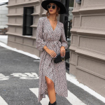 Kevadine ja s&uuml;gisene naiste kleit, pikkade varrukatega Leopard Temperament Elegantsed naiste ebaregulaarsed seelikukleidid L