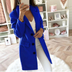 Elegantne Slim Fit Pikk Mantel Naistele Pl&uuml;&uuml;sist &Uuml;hev&auml;rviline Segu &Uuml;ler&otilde;ivad N&ouml;&ouml;pidega S sinine