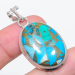 Natural Copper Blue Turquoise 925 Sterling Silver Jewelry Pendant 1.77 y4s35