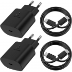 Chargeur Rapide - Samsung - 25W - 2 C&acirc;bles USB-C 1M - Noir - Adaptateur Secteur