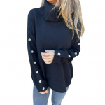 Naiste kampsun k&otilde;rge kaelusega pikkade varrukatega soonikkoelise &auml;&auml;rega kootud topid &uuml;hev&auml;rvilised lahtise all&auml;&auml;rega n&ouml;&ouml;pidega dekooriga kudumid XL must