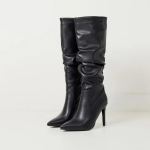 Uued Must Pruun Plisseeritud Laisk Pikk Saapad Euroopa Ameerika Stiil 10cm K&otilde;rge Kontsaga Terava Ninaga S&uuml;gis Talv Naiste P&otilde;lvini Saapad 43 39 must