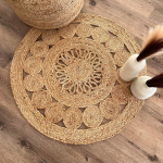 Vaiba disain &Uuml;mmargune džuutvaip K&auml;sitsi valmistatud 100% Looduslik Pind Vaip Toavaip &Uuml;mmargune 60cm x 60 cm(2x2feet) beež