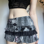 Y2k Gooti Miniseelik Naiste K&otilde;rge T&auml;nav Volangidega &Auml;&auml;r Mini Seelik Paelaga Pitsist Lapitehnika Astmeline A-l&otilde;ikeline Seelik Harajuku Faldas L