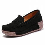 Naiste platvormkingad veisenahast seemisnahast Moodsad kiilkontsad Elegantsed daamide vabaaja jalutusk&auml;imiskingad Slip-on mokassiinid 35 must