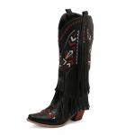 Retro Tupsudega Tikitud Cowgirl Keskmise s&auml;&auml;rega Naiste L&auml;&auml;ne Saapad Terava Ninaga Paksude K&otilde;rgete Kontsadega Cowboy Lahedad K&otilde;igega Sobivad Jalan&otilde;ud 34 must