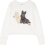 Polo Ralph Lauren T-s&auml;rk FW24 Koeraprindiga Kirjalogo Tikand &Uuml;mmargune kaelus Pikkade varrukatega Laste &uuml;laosad Valge 313951031-001 M