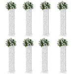 8 tk valget 120 cm k&otilde;rgust pulmaveergu nikerdatud sammast, kaunistuslillealused LED-valgustitega, PVC Rooma sammaste komplekt valge