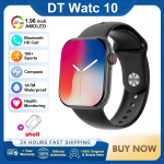2026 Uus DT Watch 10 Nutikell Meestele Naistele 3D Men&uuml;&uuml; 16 GB Suur M&auml;lu TWS K&otilde;rvaklapid Video Taasesitus NFC Nutikell Apple'ile silicone belt must