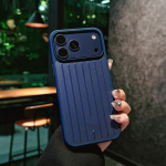 Ins Lihtne &Auml;ri 3D Laineline Triip Stiilne Rimowa Pagasi jaoks Telefoni&uuml;mbris iPhone 17 Pro Max 16 15 14 13 jaoks Alumiinium-magneesiumisulamist K&otilde;va Kaas iPhone 16 Pro sinine