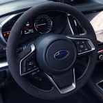 For Subaru Ascent Forester Crosstrek 2018- Hand Stitched non-slip black suede car steering wheel cover white line