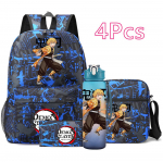 4 tk/komplekt Anime Demon Slayer Tr&uuml;kitud Seljakott Suure Mahutavusega Raamatukott &Otilde;lakott Kohver kott 750 ml veepudeliga Poiss T&uuml;druk Veekindel Raamatukott