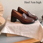 Nahast Loafersid Naistele V&auml;ikesed Nahast Kingad 8CM Paksune Konts K&otilde;rge Kontsaga &Uuml;hed Kingad Naiste S&uuml;gis Uued Retro Nahast K&otilde;rge Kontsaga Kingad 40 black