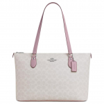 Coach Gallery Signature 37 Logoga Kaetud L&otilde;uendist T&otilde;mblukuga K&auml;ekott Naiste T&otilde;mblukuga K&auml;ekotid Valge Roosa CW381-SVY2M Basic Set (Bag+Dust Bag)