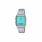 Casio VINTAGE seeria-ruudukujuline, igap&auml;evaselt veekindel, kvartsmehhanismiga, roostevabast terasest rihmaga, Jaapani ja Korea kell, naiste kell, sinine AQ-230A-2A2MQY sinine