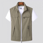 Suurused Meeste Kevad S&uuml;gis Vest Vabaaja Varrukateta Jakk Lihtne Kitsa L&otilde;ikega Gilet &Uuml;hev&auml;rviline Seisukrae Vest XL khaki