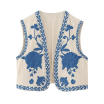 Naiste Vintage lilledega tikitud lahtine vest. Naiste rahvuslikus stiilis vest jakk Kost&uuml;&uuml;mid vabaaja puhkuseks Crop top XXS