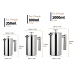 350ml/800ml/1000ml Prantsuse presskohvimasin Roostevabast terasest kahekordse seinaga isoleeritud kohvimasina kann kohvimasin kohvikann