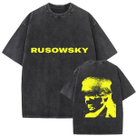 Vintage Pesitud Rusowsky Madrid Daisy Tuur 2025 Prindiga T-s&auml;rgid Meeste Hip Hop Mood Pop L&uuml;hikeste Varrukatega T-s&auml;rk Mees F&auml;nnid Streetwear M black