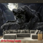 Must Panter Seinavaip Mitu suurust HD Prindi Kuuvalgustatud Mets Helendavad Silmad Pehme Pol&uuml;ester Elutoa Magamistoa Kontori Seinakate 150X200CM black