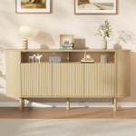 Kapp 160&times;40&times;78,5cm, Moodne kummut 3 lainelise ukse ja avatud sektsiooniga, T&auml;ispuidust jalad, Elutuba Esik S&ouml;&ouml;gitoa, kuni 75kg, Naturaalne puit 160 x 40 x 78.5 cm looduslik
