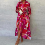 Elegantne V-kaelusega plisseeritud tr&uuml;kitud kleit naistele Pulmadeks &Uuml;les Pikk kontorikleit Kevad Suvi A-l&otilde;ikeline Boho Maxi Kleidid M gray